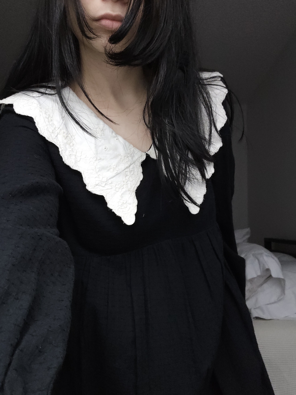 Zara Black Dress with White Scalloped Lace Collar